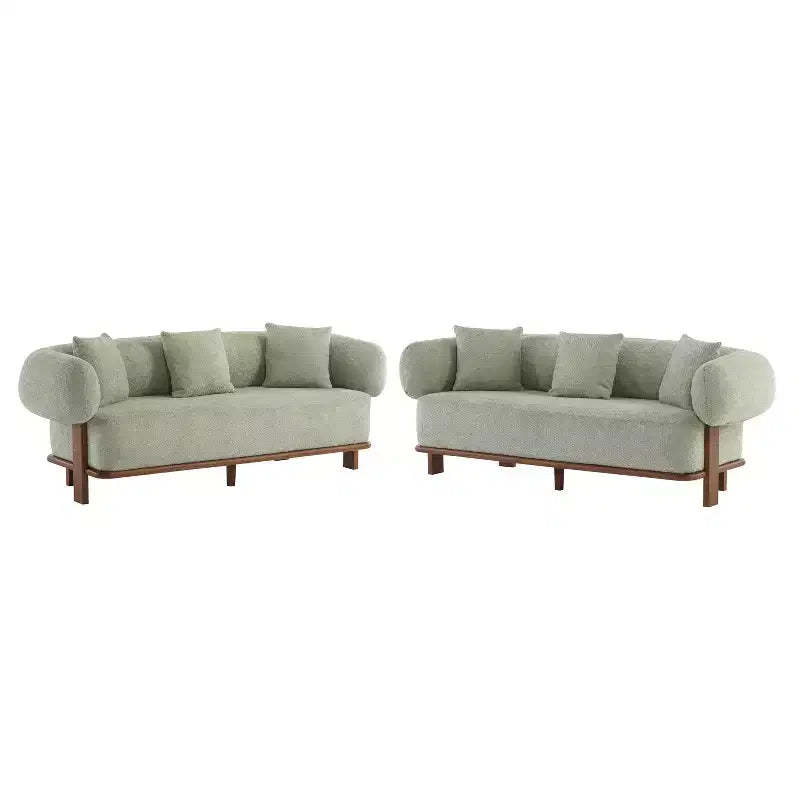 Christopher Knight Home Jose 82 " Set of 2 Rubberwood Boucle Upholstered 3 Seater Curved Sofa with Pillows Light Green