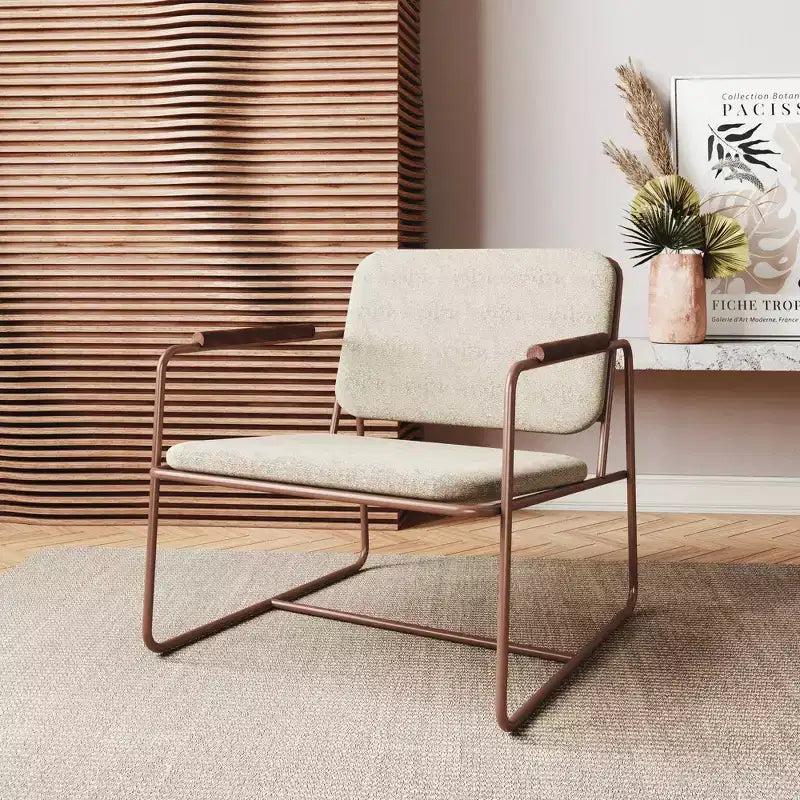 Manhattan Comfort2.0 Whythe Low Accent Chair Natural Linen/Corten : Upholstered, Steel Frame, No Assembly Required