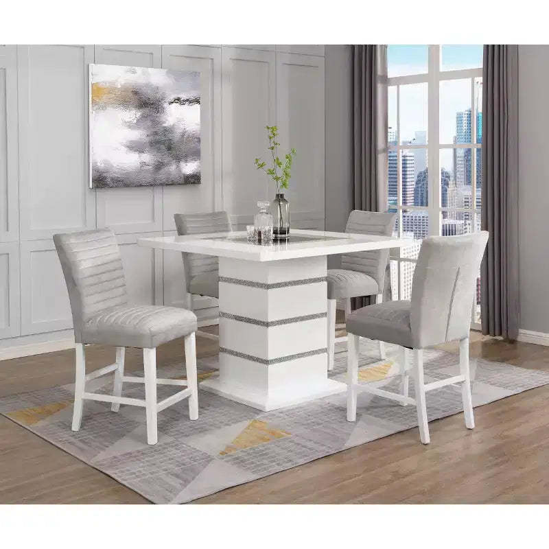 Acme Furniture 19" Elizaveta Accent Chair: Gray Velvet, White High Gloss, Faux Diamond Inlay