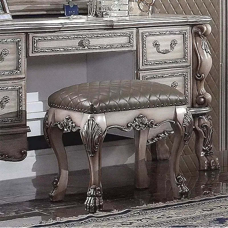 21" Dresden Accent Chair Vintage Bone White PU - Acme Furniture: Elegant Vanity Stool, Armless Leather Upholstery