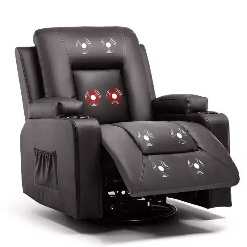 COMHOMA Pushback Power Recliner Chair PU Leather Rocking Sofa with Heated Massage Brown