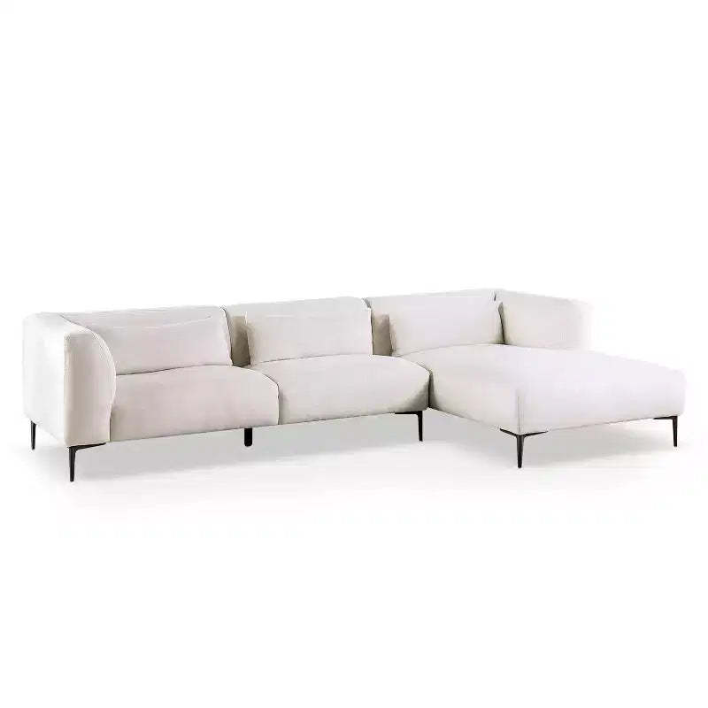 HOMES: Inside + Out Plumeria L Shaped Sectional Right Chaise with Feather Blend Cushions Linen White