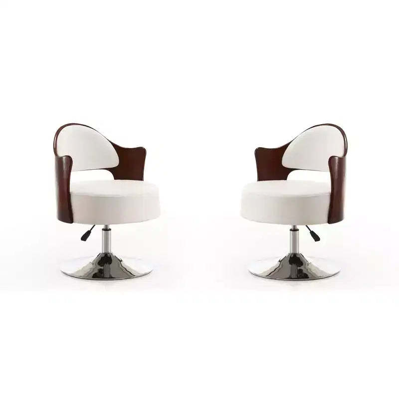 Manhattan Comfort Set of 2 Bopper Faux Leather Adjustable Height Swivel Accent Chairs White: Chrome-Plated, Easy Clean