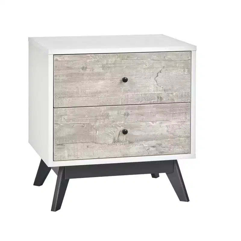 Buylateral Crislana Mid-Century 2 Drawer Nightstand White/Weathered Gray