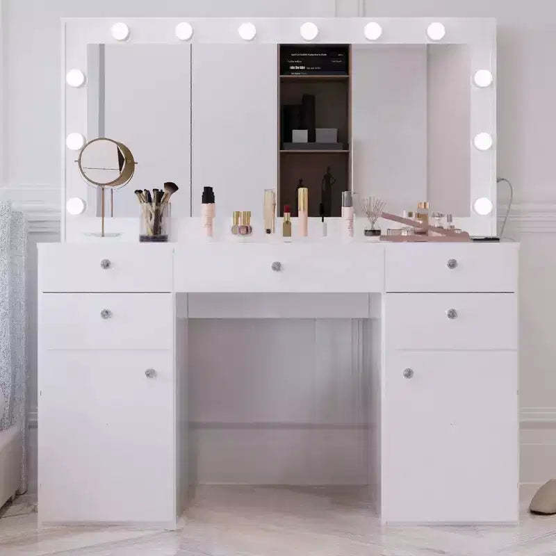 Georgina Lighted Crystal Knobs Makeup Vanity White - Boahaus