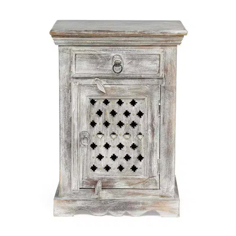 Tijeras Handcrafted Boho Mango Wood Nightstand Distressed White - Christopher Knight Home: Artisan Crafted, Storage Cabinet, No Assembly Required