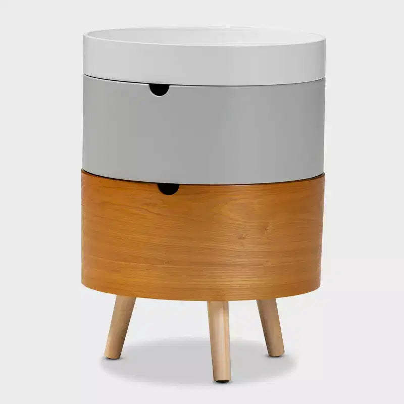 3 Tier Elison Wood Nightstand White - Baxton Studio: Mid-Century Modern Bedside Table with Storage & Removable Tray