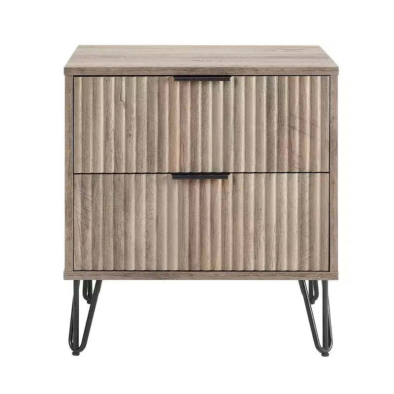 Manhattan Comfort Dumbo 2 Drawer Nightstand Rustic Gray: Modern Design, Metal Legs, MDF Frame