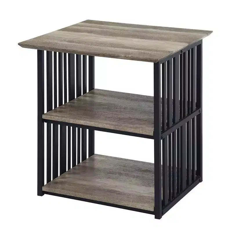 22" Zudora Nightstand Antique Oak and Black Finish - Acme Furniture: Metal Frame, Open Shelf, No Assembly Required