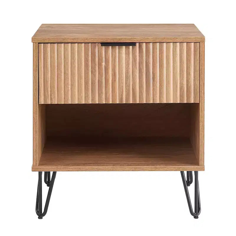Manhattan Comfort Dumbo Nightstand with Drawer Golden Brown: Modern Design, MDF Frame, Metal Glides, Storage Shelf