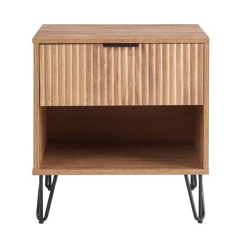 Manhattan Comfort Dumbo Nightstand with Drawer Golden Brown: Modern Design, MDF Frame, Metal Glides, Storage Shelf