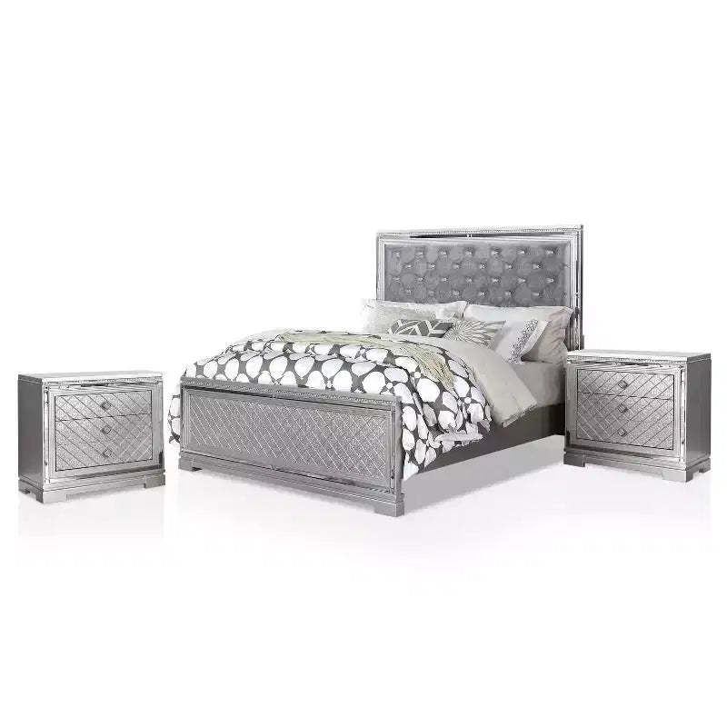 3pc Queen Tenaya Bed with 2 Nightstands Set Silver/Gray - HOMES: Inside + Out