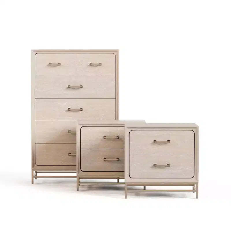 HOMES: Inside + Out 3pc Neovesi Wood 2 Nightstand and Chest Set Boho Oak
