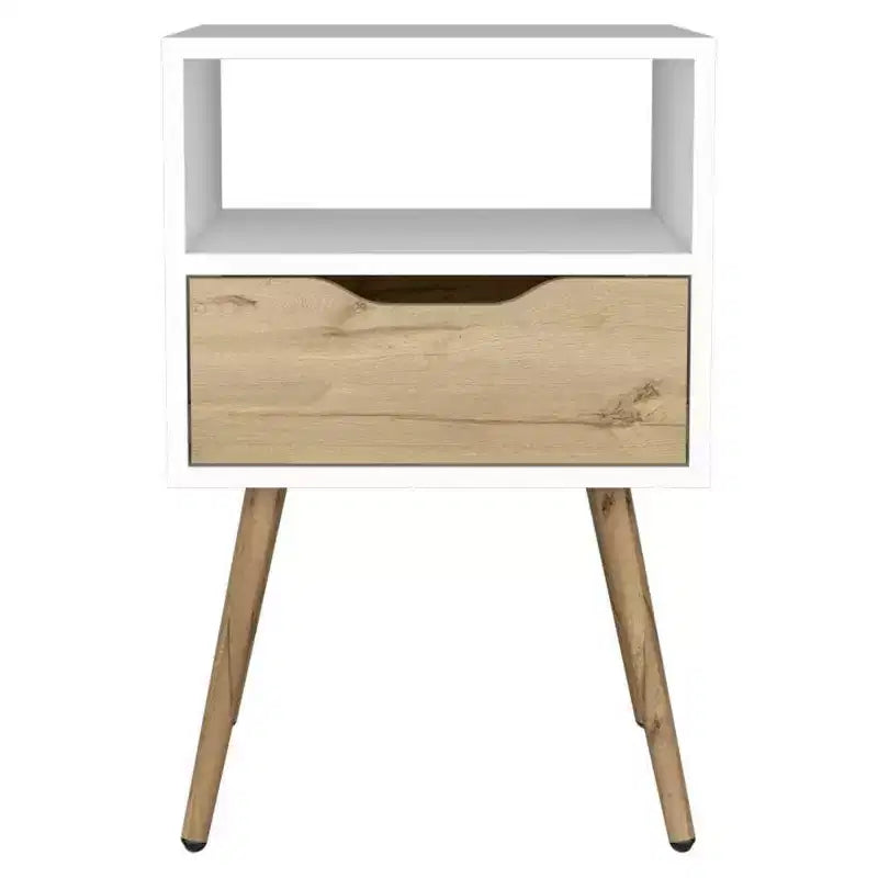 Pamplona Nightstand White/Light Oak - Boahaus: Modern Design, Open Shelf, Wood Laminate