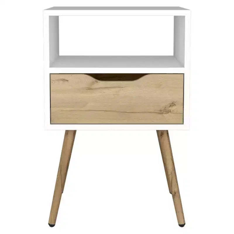 Pamplona Nightstand White/Light Oak - Boahaus: Modern Design, Open Shelf, Wood Laminate