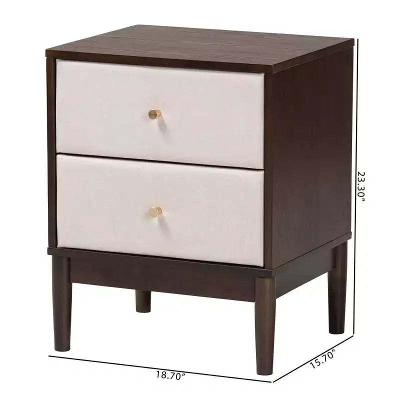 Baxton Studio Nikolai Fabric and Wood 2 Drawer Nightstand Beige/Wenge Brown