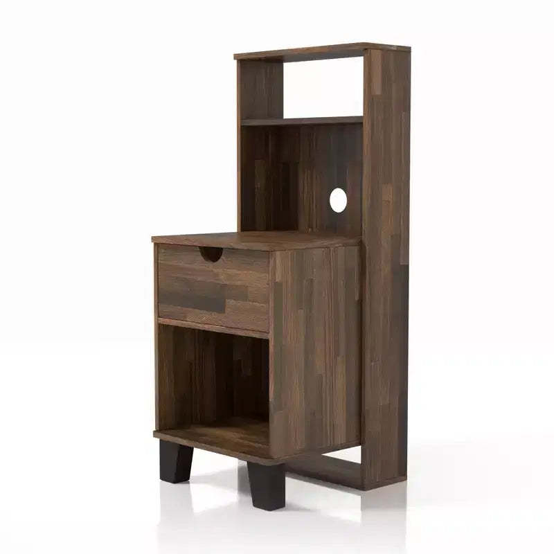 Loreman 1 Drawer Nightstand Light Hickory - miBasics: Transitional Modern Storage with Open Shelf & Cable Management