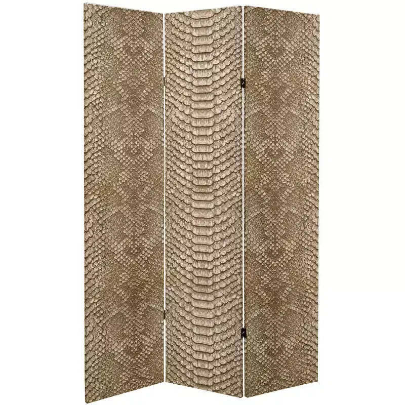 6" Double Sided Snake Print Canvas Room Divider Tan - Oriental Furniture: No Assembly, 3 Panels