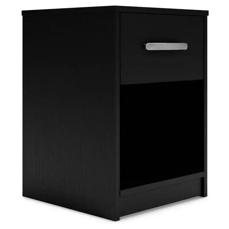 Finch Nightstand Black/Gray: Modern Matte Finish, Open Shelf, Cable Management, MDF & Metal, 22" Tall, Rectangle Shape