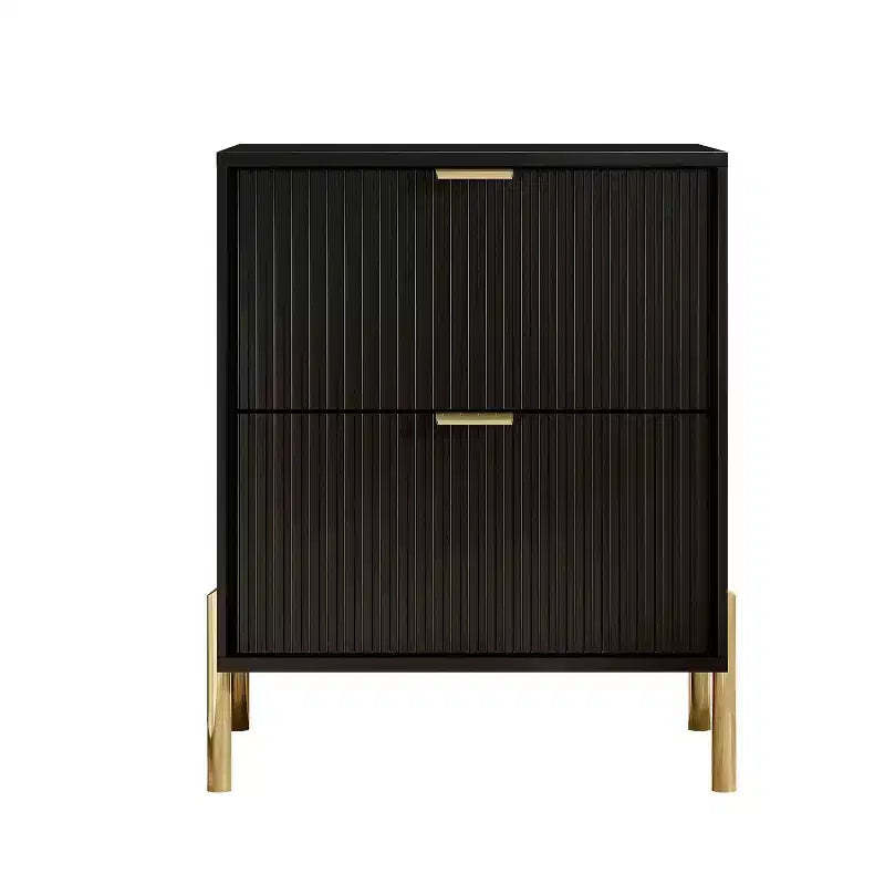 Festivo 2 Drawer Nightstand Black: Scandinavian Modern Style, MDF Construction, Includes Anti-Tip Hardware