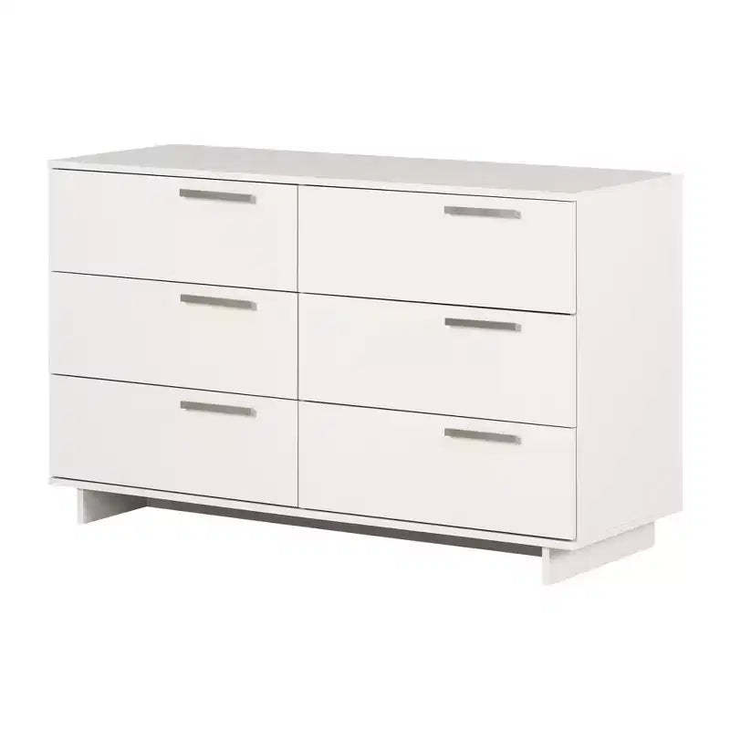 South Shore Cavalleri 6 Drawer Double Dresser Pure White: Anti-Tip Hardware, Laminated Finish, Particle Board, 51.25" Width
