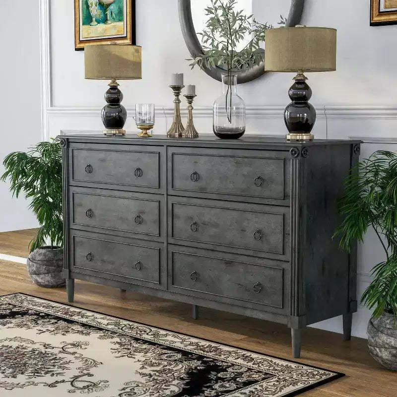 Latimer Traditional 6 Drawers Dresser Antique Gray - HOMES: Inside + Out: Vintage Storage for Bedroom