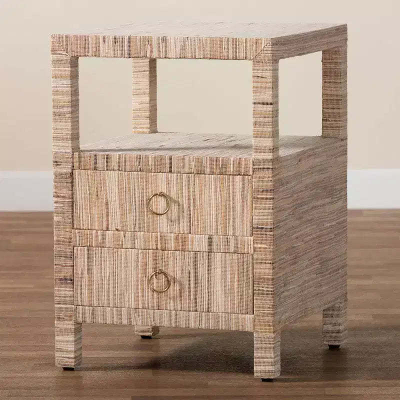 bali & pari Paine Woven Grasscloth 2 Drawer Nightstand Natural