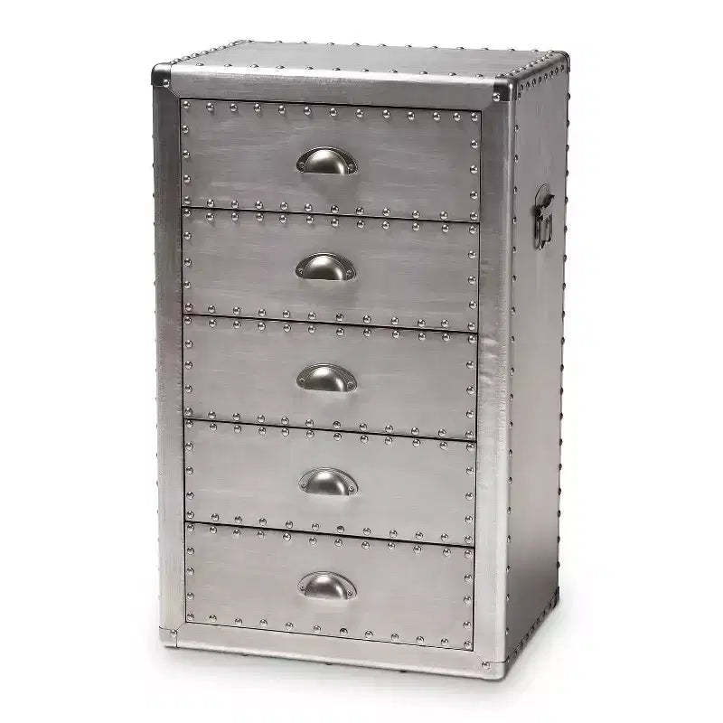 5 Drawer Davet Metal Accent Chest Silver - Baxton Studio: French Industrial Style, Fully Assembled