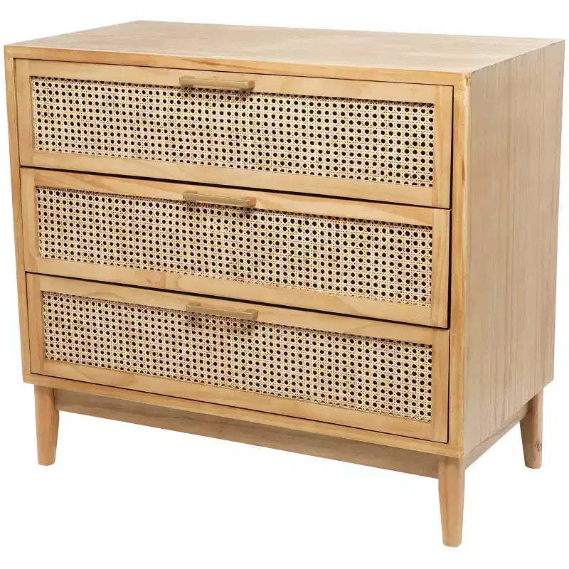 Olivia & May 32" Wood Cabinet: Rattan Cane Drawers, Gold Accents, No Assembly Required