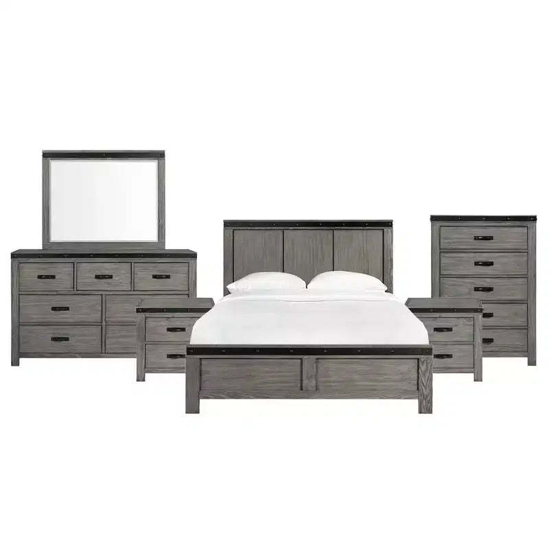 6pc King Montauk Panel Bedroom Set Gray - Picket House Furnishings: Includes Dresser, Chest & Nightstand