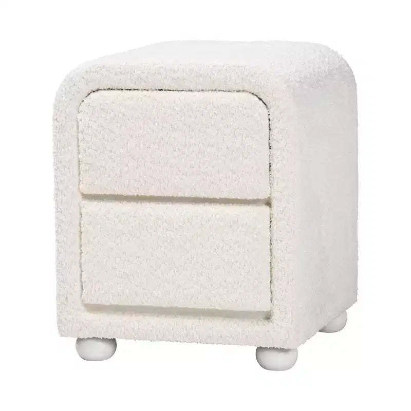 Baxton Studio Bonilla Teddy Bear Fabric & Rubberwood 2 Drawer Nightstand White: Modern, Metal Glides, Smooth Finish