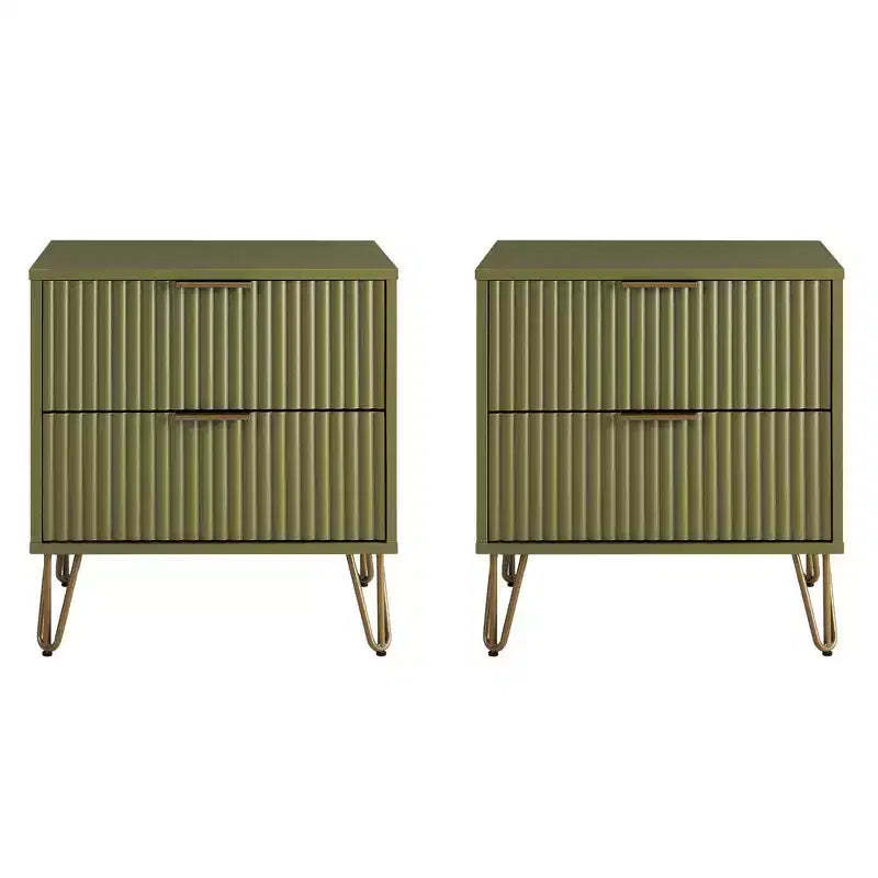 Manhattan Comfort Set of 2 Dumbo 2 Drawer Nightstands Olive Green