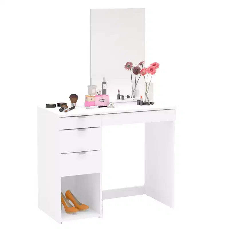 Polifurniture Joplin Vanity with Mirror White: Modern Makeup Desk, Rectangle Shape, Wood Material