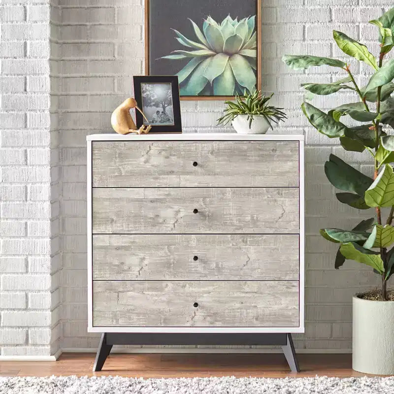 Buylateral Crislana 4 Drawer Chest White/Weathered Gray: Space-Saving Vertical Storage