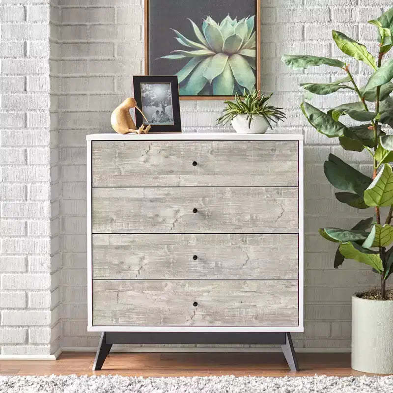 Buylateral Crislana 4 Drawer Chest White/Weathered Gray: Space-Saving Vertical Storage