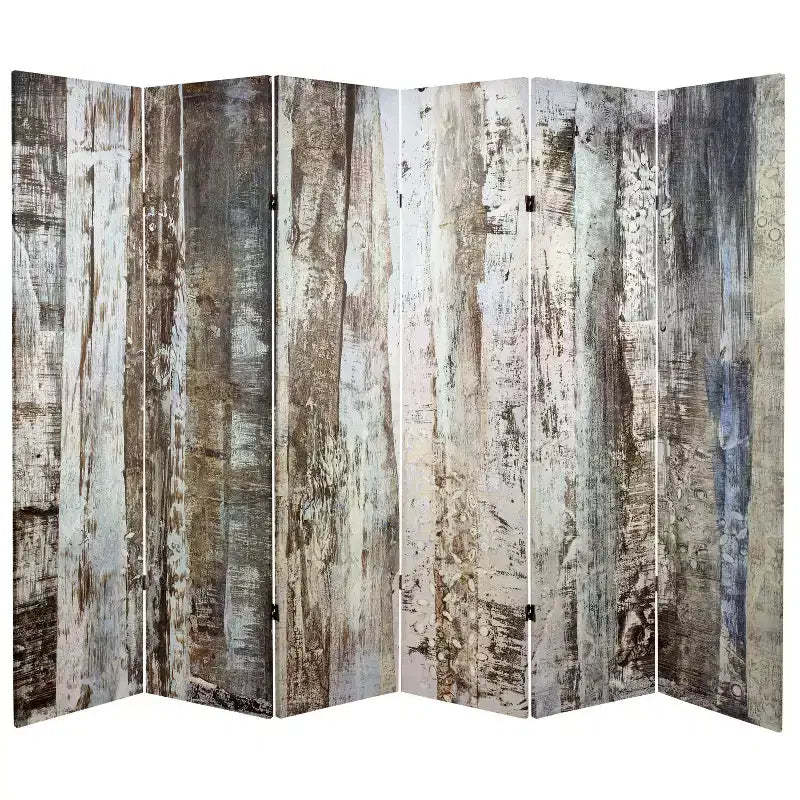 6" Double Sided Winter Woods Canvas Room Divider White - Oriental Furniture: No Assembly, Adjustable Panels