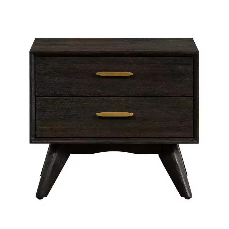 2 Drawer Baly Mid-Century Modern Nightstand Brown - Armen Living: Bedside Table with Storage, Wood Frame