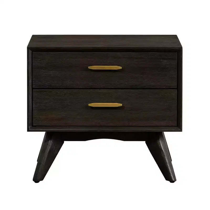 2 Drawer Baly Mid-Century Modern Nightstand Brown - Armen Living: Bedside Table with Storage, Wood Frame