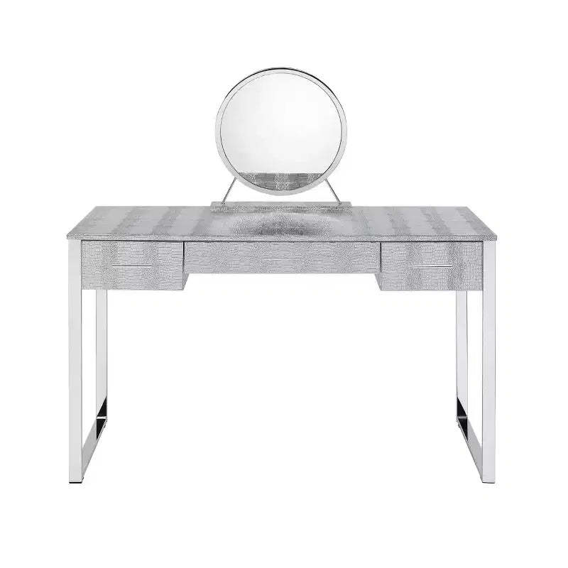 50" Myles Vanity Table Antique White, Chrome Finish - Acme Furniture: Built-in Outlet, USB, Storage