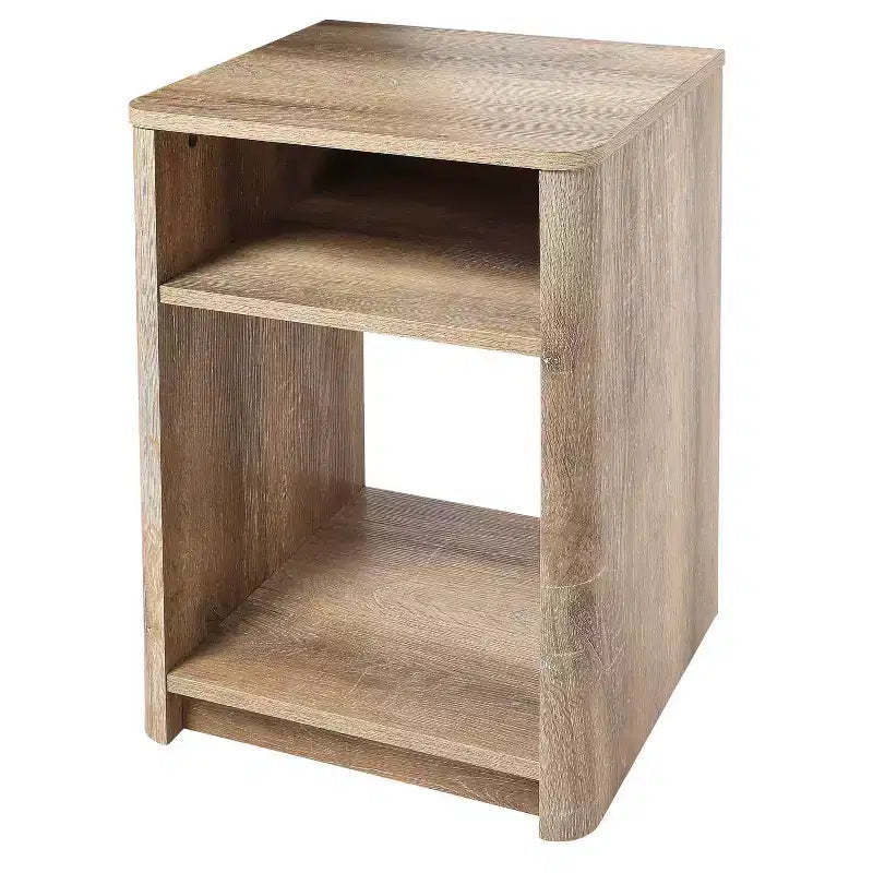 Storied Home Radius Nightstand Square Cube Storage Compartment Coastal Oak : Modern Farmhouse Style, Scratch-Resistant, Device Charging Slot