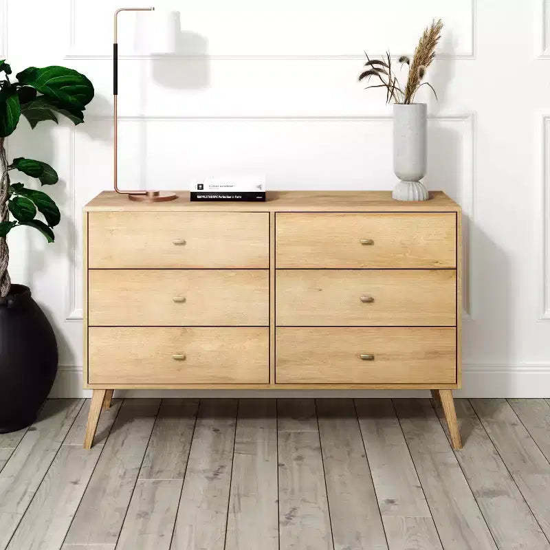 Prepac Milo 6 Drawer Bedroom Dresser Natural Oak