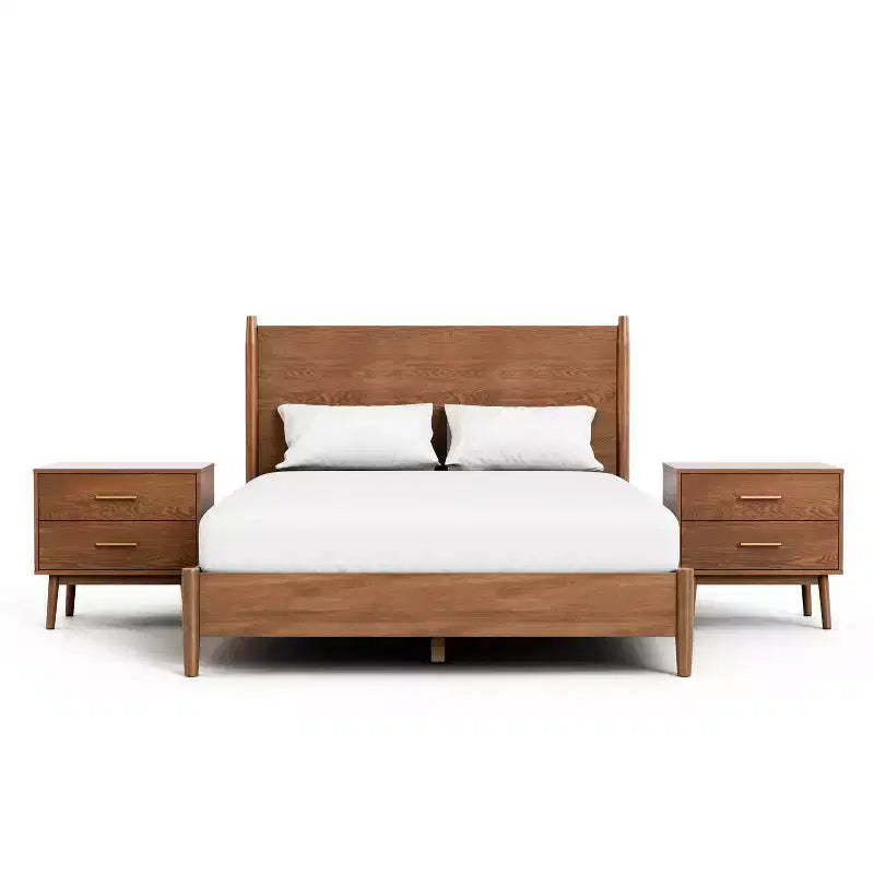 HOMES: Inside + Out 3pc Queen Riverstone Mid-Century Modern Bedroom Set with 2 Nightstands Walnut