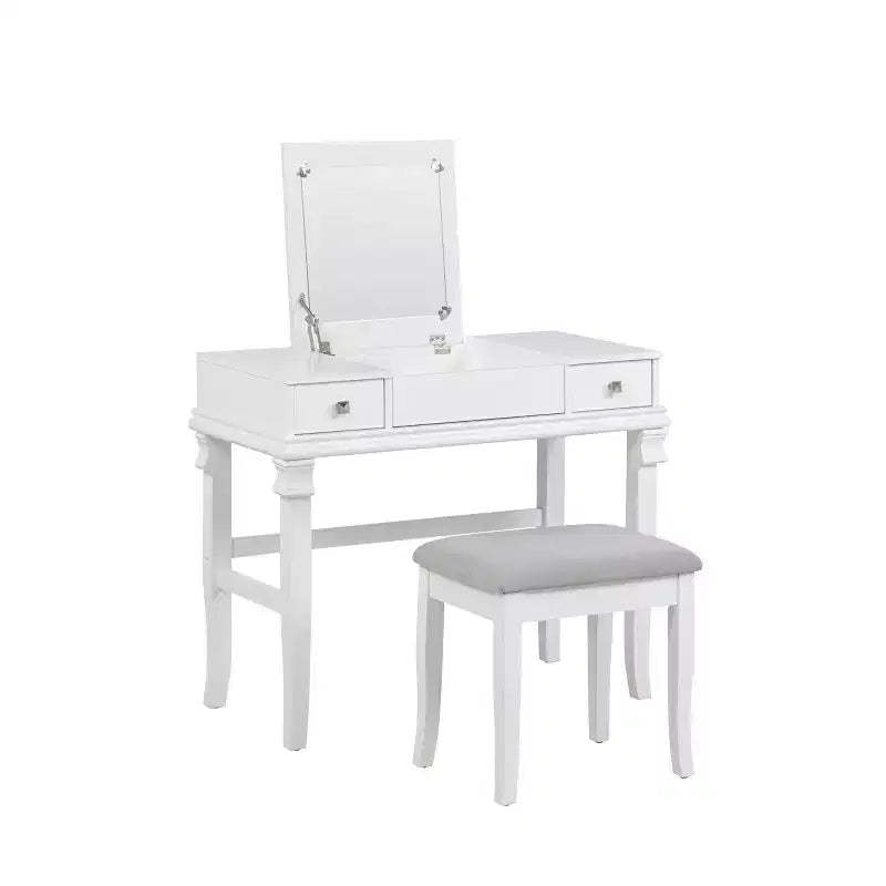 Adler Traditional Wood 2 Drawer Lift Top Mirror Vanity and Upholstered Stool White - Linon