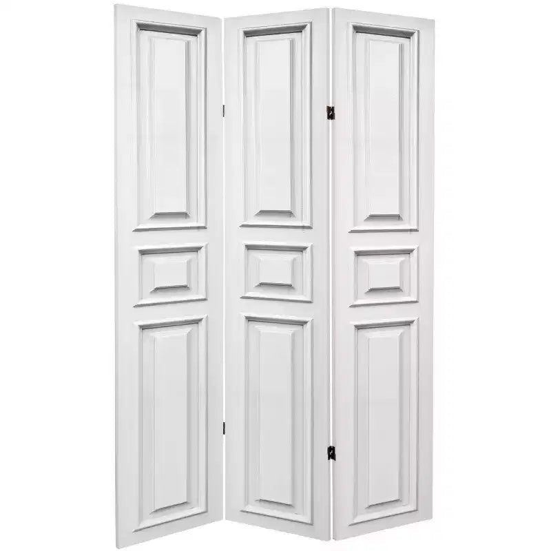 6" Double Sided Door Panel Canvas Room Divider White - Oriental Furniture: Adjustable Folding Partition, No Assembly Required