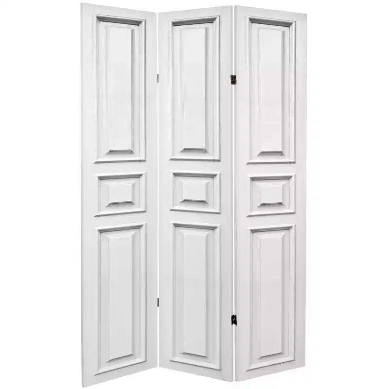 6" Double Sided Door Panel Canvas Room Divider White - Oriental Furniture: Adjustable Folding Partition, No Assembly Required