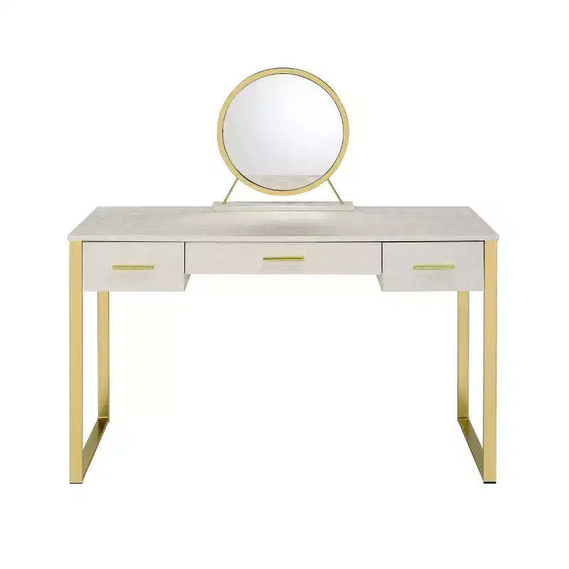 50" Myles Vanity Table Antique White and Champagne Finish - Acme Furniture