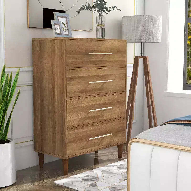 HOMES: Inside + Out Esigne Mid-Century 4 Drawer Chest Light Oak
