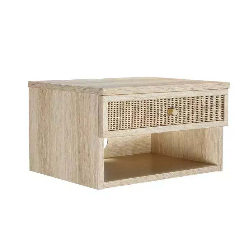 Nathan James Jackson Floating Side Table Rattan and Wood Light Oak