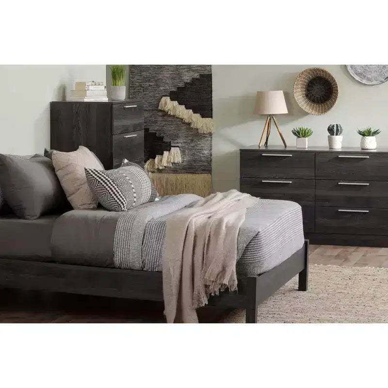 South Shore Step One Essential 6 Drawer Double Dresser: Gray Oak, Laminated Finish, Anti-Tip Hardware, 51.25" Width