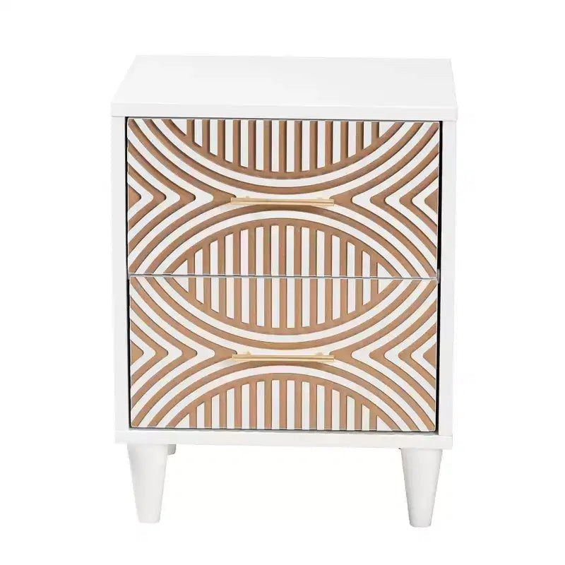 Baxton Studio Louetta Carved Contrasting Nightstand White/Natural Brown